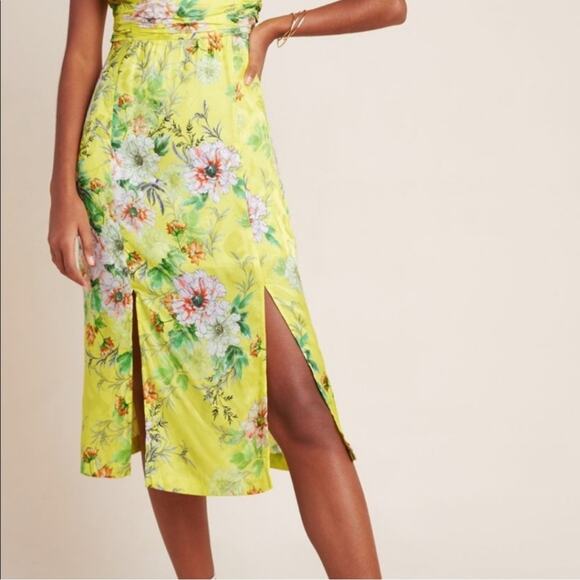 Anthropologie NWOT Sparrow Silk Blend Yellow Floral Midi Dress 10P - Picture 10 of 13